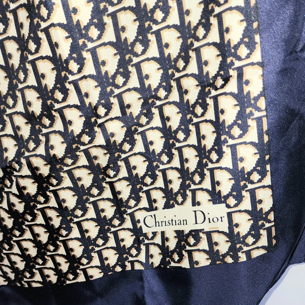 Christian Dior Logo Trotter 💯 Silk Scarf Big Size Vintage